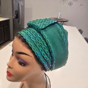 Luxury Beaded Sequence Turban – Emerald Green