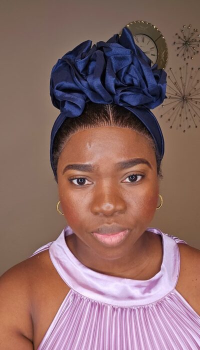 Luxury Elegant Women’s Turban Headwrap – Navy Blue & Cream (Premium Finish)