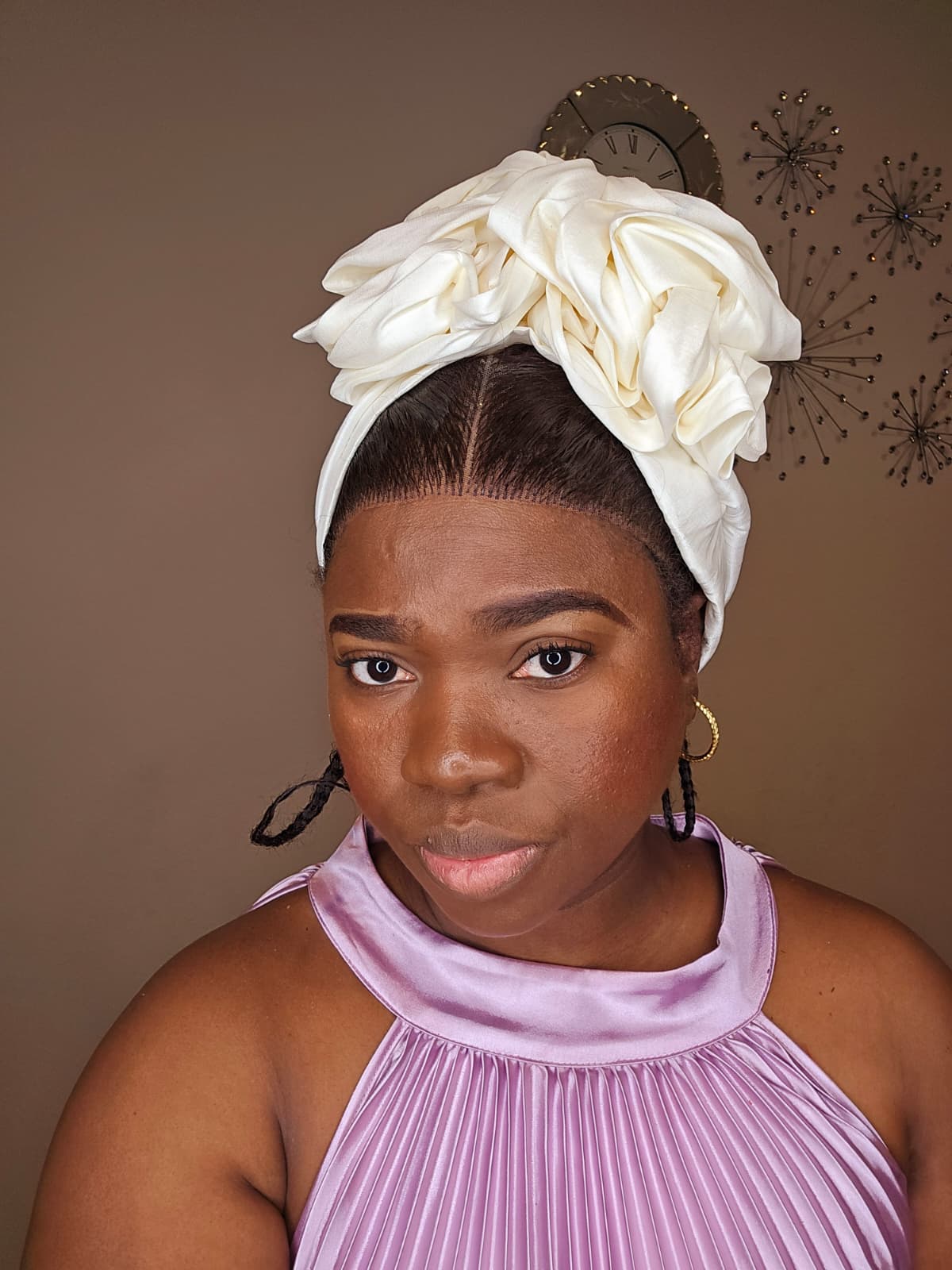 Luxury Elegant Women’s Turban Headwrap – Navy Blue & Cream (Premium Finish) - Image 2