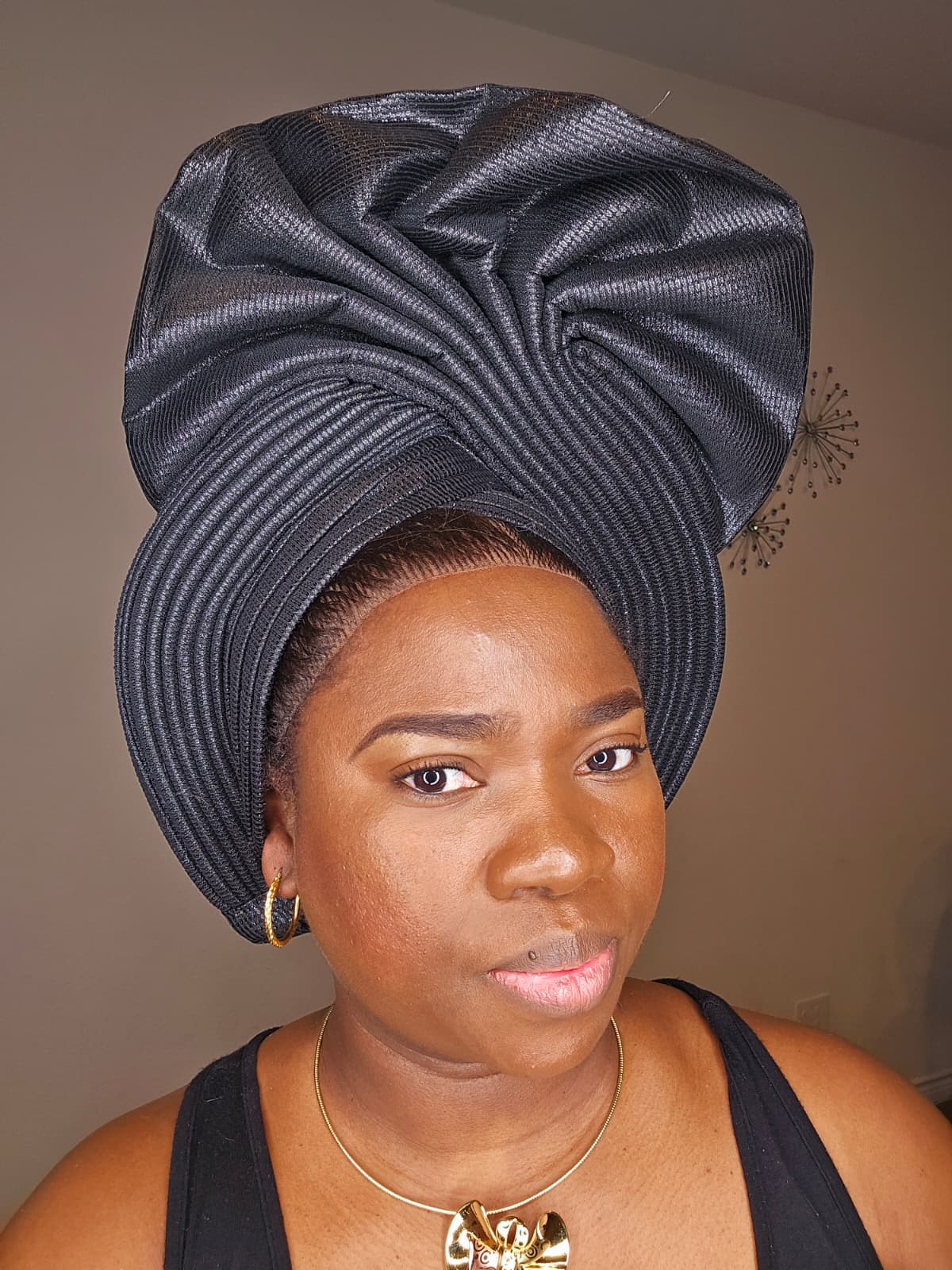 Luxury Black Damask Aso-Oke Cap (Gèlè Style) – Premium Handcrafted Men’s Cap