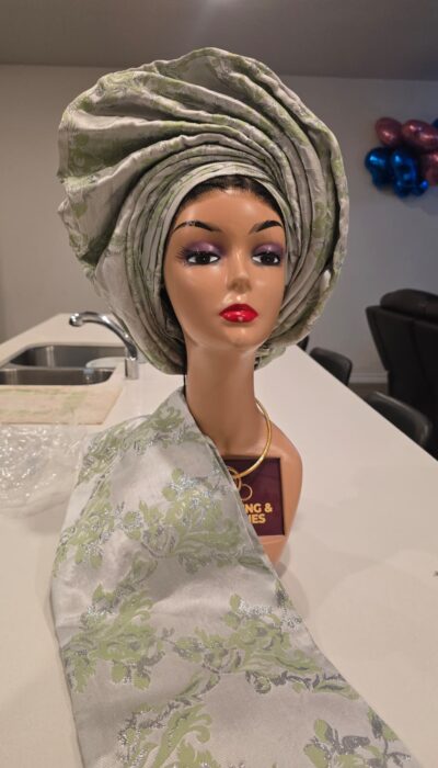 Luxury damask auto gele and ipele