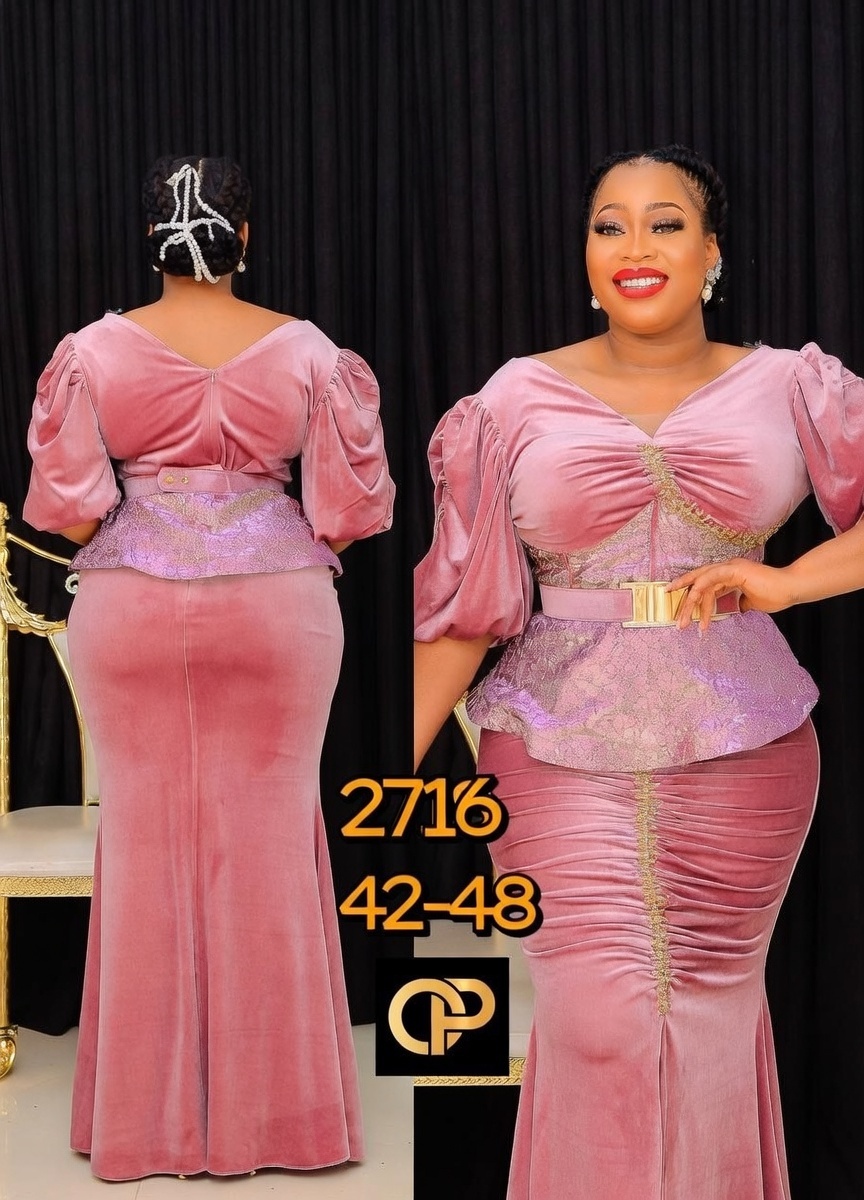Turkey Velvet Blouse and Skirt Set with Belt – Peach