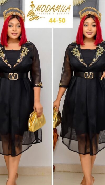 Turkey Beautiful Thick Net Dress with Stones – Black & Gold