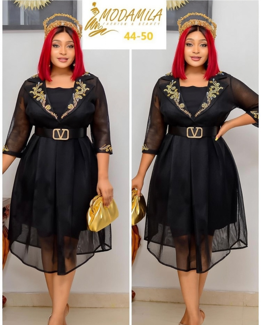 Turkey Beautiful Thick Net Dress with Stones – Black & Gold