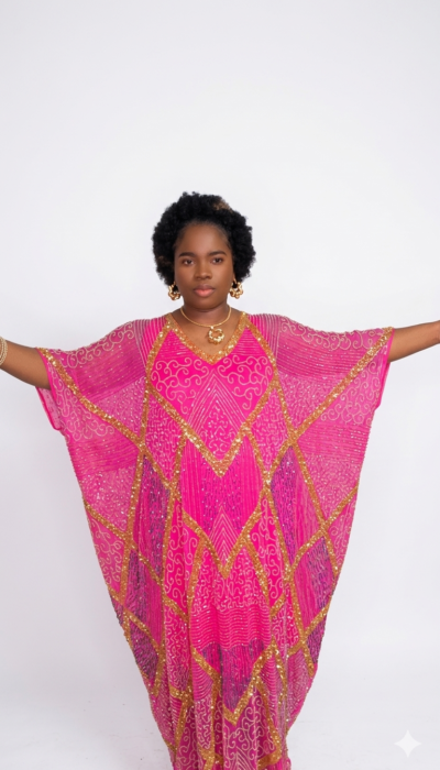 Dubai Luxury Hand Beaded Bubu Gown – Elegant Free Size African/Dubai Style Dress