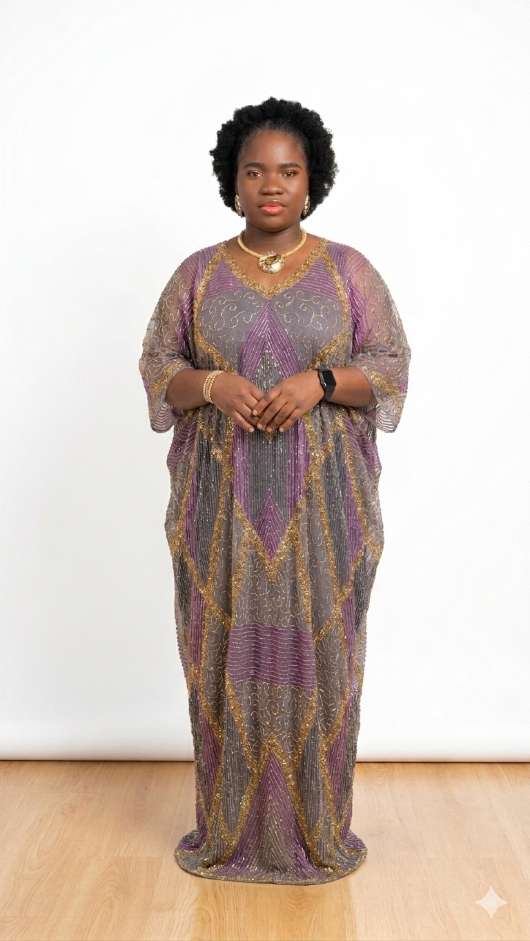 Dubai Luxury Hand Beaded Bubu Gown – Elegant Free Size African/Dubai Style Dress - Image 2