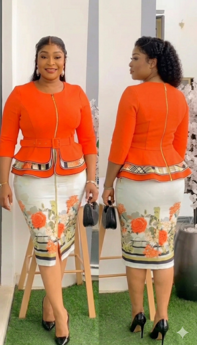 Elegant Orange Corporate Dress Turkey – Office Wear Pencil Dress With Belt