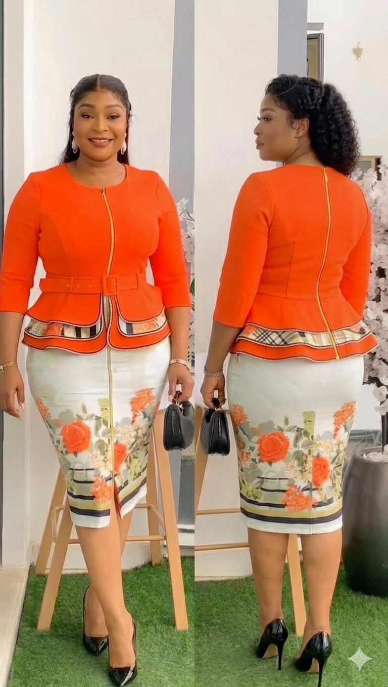 Elegant Orange Corporate Dress Turkey – Office Wear Pencil Dress With Belt