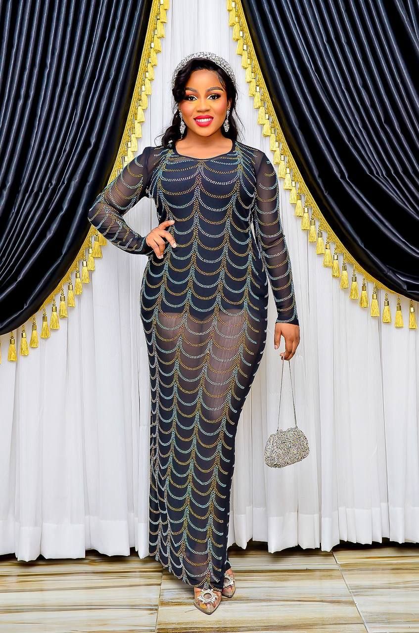 Turkey Luxury Net Stones Long Dress With Short Inner – Elegant Party Gown
