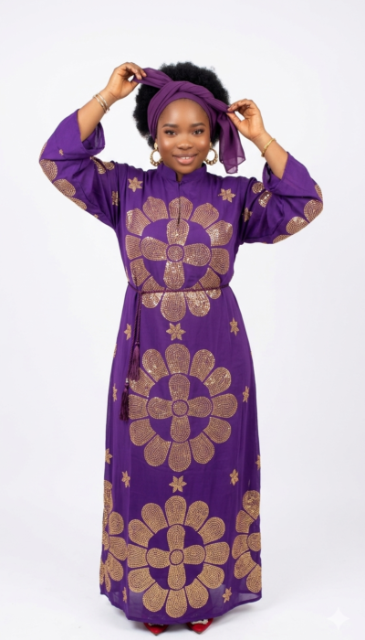 Dubai Beautiful Stone-Embellished Long Katan Dress, Scarf With a robe belt