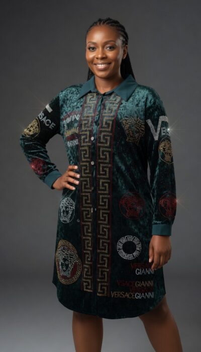 Turkey velvet beautiful 3custer gown with stones and a logo