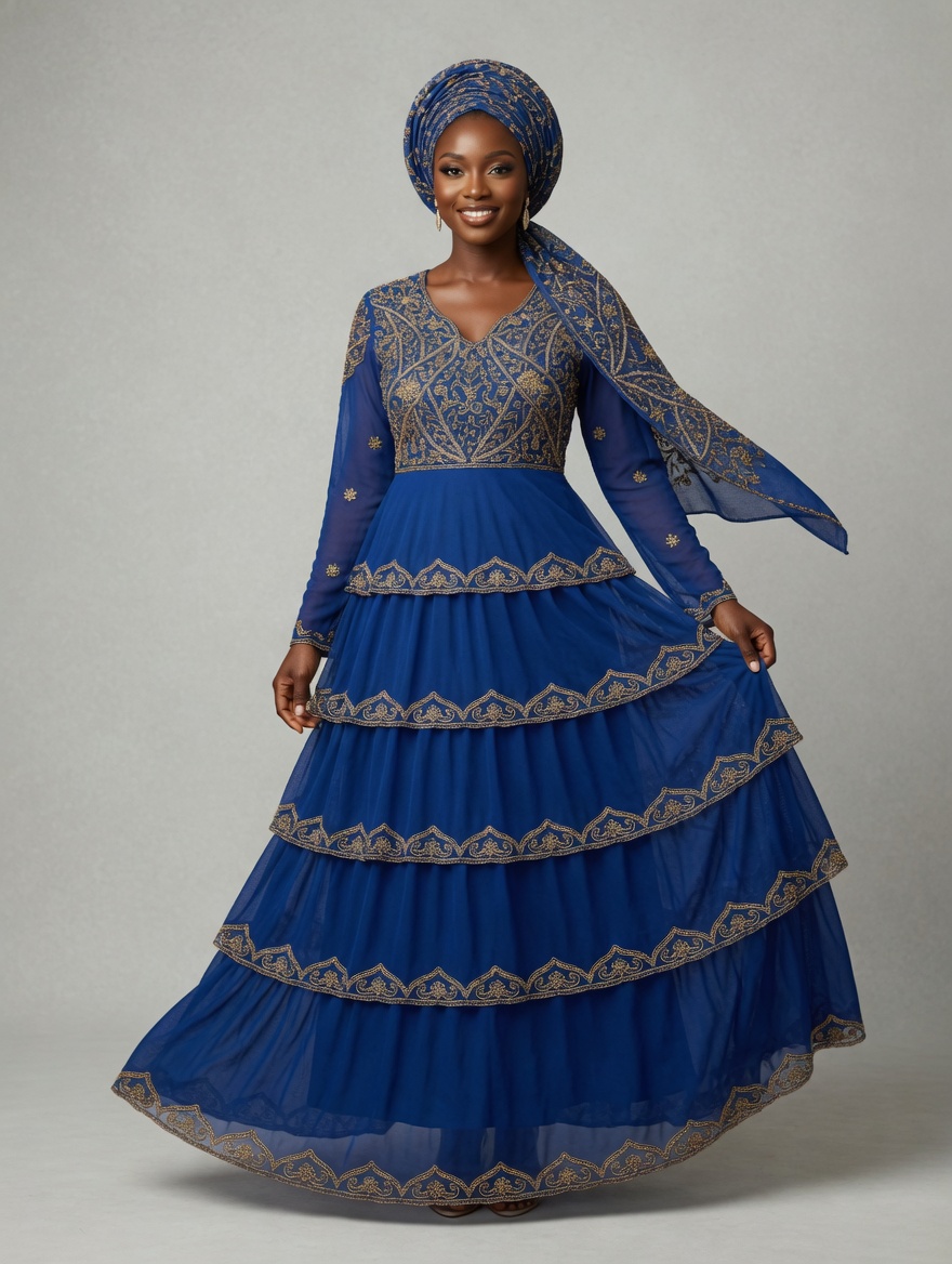 Dubai beaded long gown with a scarf - Image 4