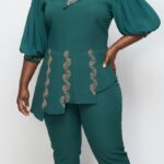 Turkey paint and blouse with chiffon hand & a little line of stones.