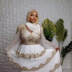 Dubai beaded long gown with a scarf