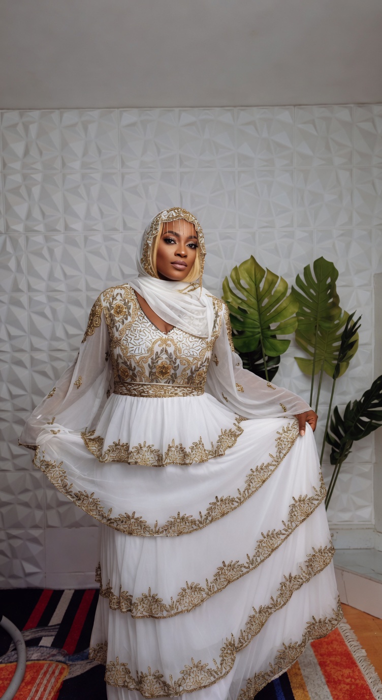 Dubai beaded long gown with a scarf