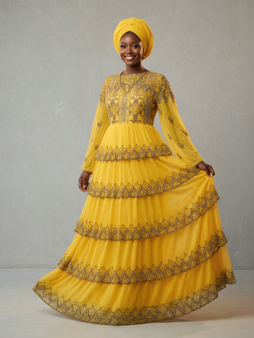 Dubai beaded long gown with a scarf - Image 3