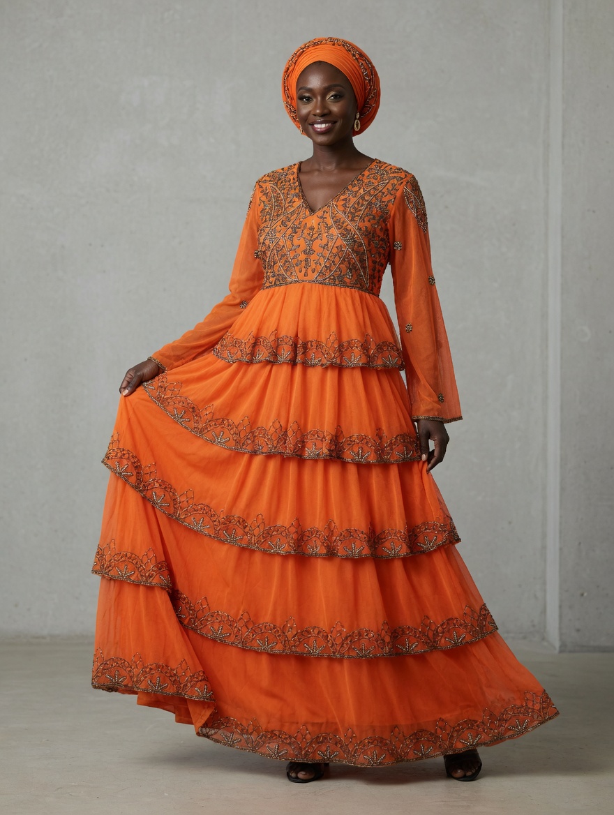 Dubai beaded long gown with a scarf - Image 2