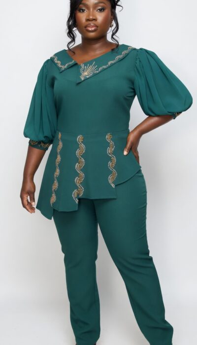 Turkey paint and blouse with chiffon hand & a little line of stones.