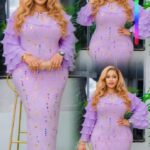Elegant Lilac Turkish Lycra Dress with Stones – Glamorous Evening Gown