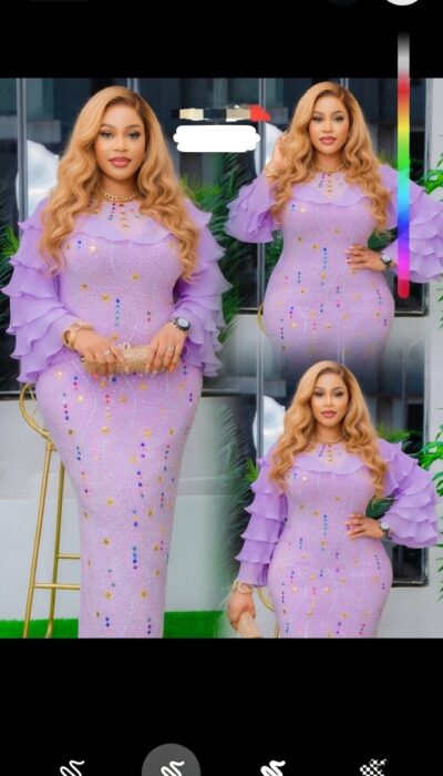 Elegant Lilac Turkish Lycra Dress with Stones – Glamorous Evening Gown