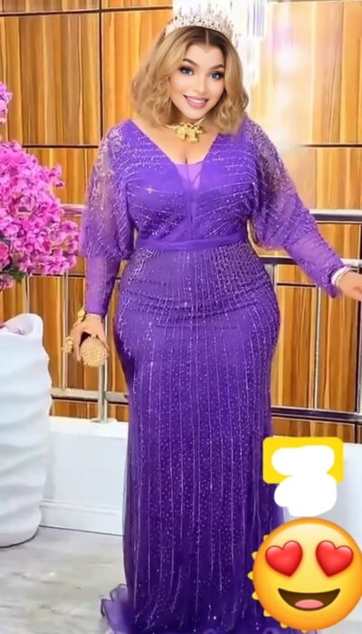 Stunning Purple Long Net Turkey Dress with Lining & Sparkling Stones – Elegant Outfit ($120)