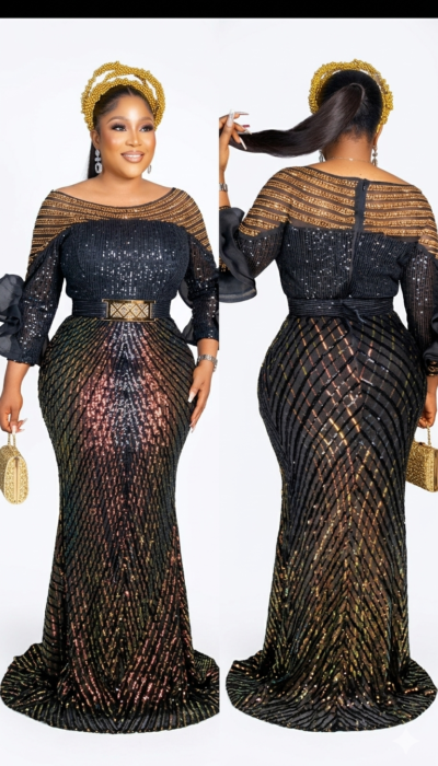 Turkey Beautiful Sequence Long African Party Dress with Belt