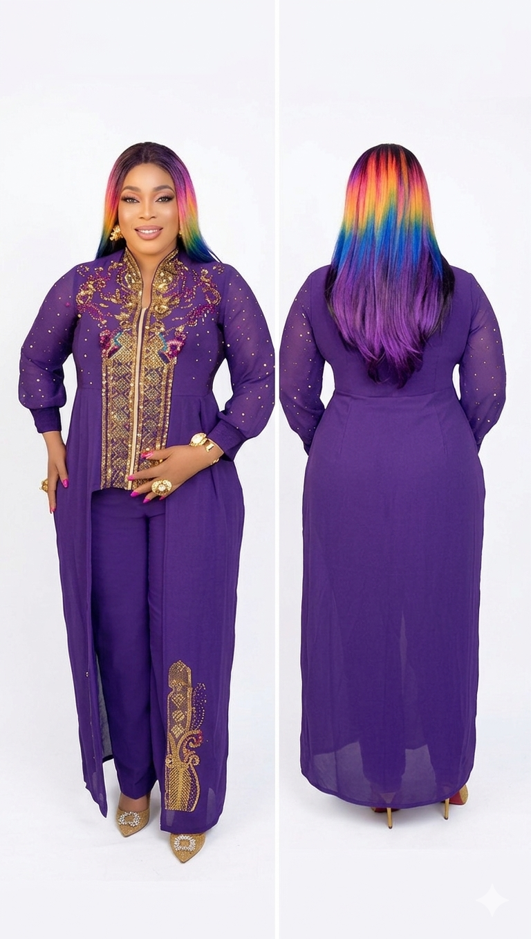 Elegant Turkey Two-Piece Set – Long Top & Trouser with Premium Stone Detailing