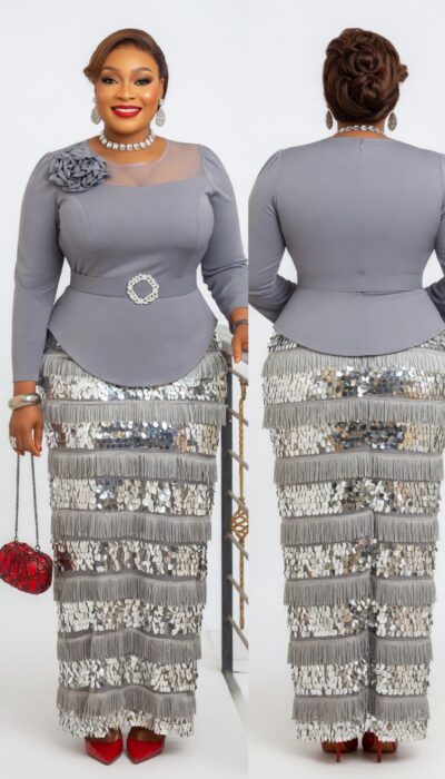 Turkey Two-Piece Elegant Dress with Silver Sequins & Belt