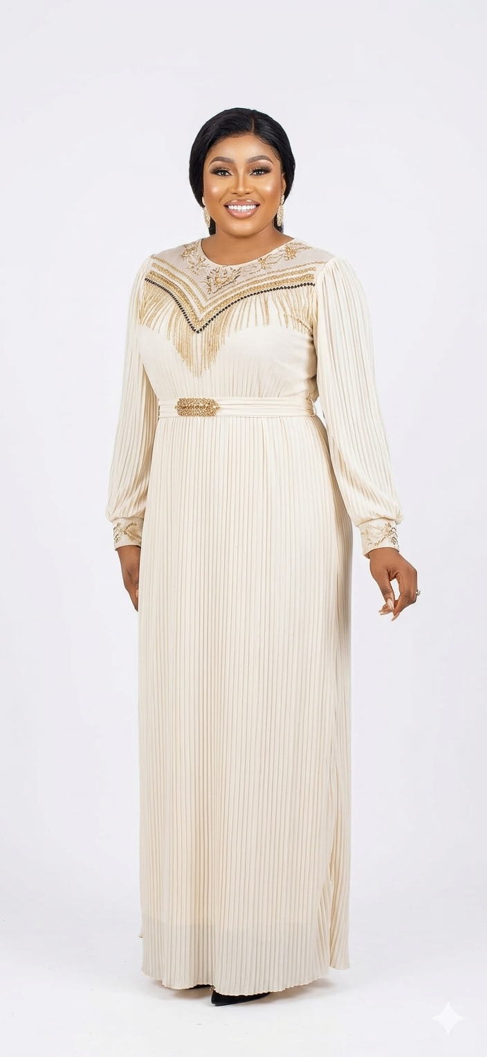 Turkey Body‑Friendly Long Dress with Matching Belt – Premium Soft Material (2‑Piece Set)