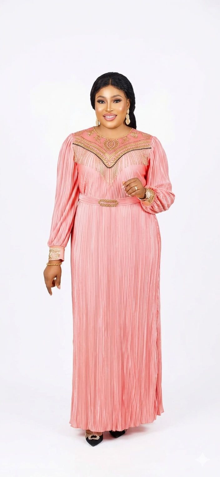 Turkey Body‑Friendly Long Dress with Matching Belt – Premium Soft Material (2‑Piece Set) - Image 2