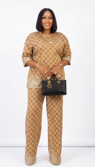 Turkey Two‑Piece Stone‑Detailed Top & Trouser Set in Cartoon Color