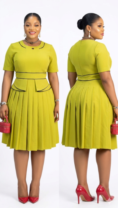 Turkey Thick‑Material Corporate Dress – Elegant Lemon Color Office & Event Wear