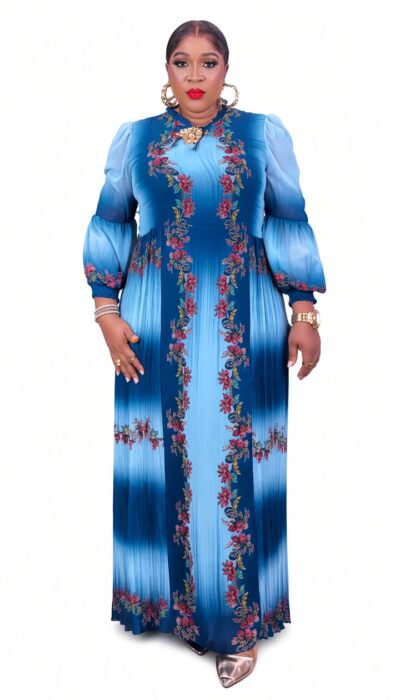 Elegant Turkish Chiffon Floral Kaftan Dress – Women’s Beautiful Flowing Flower Print Gown