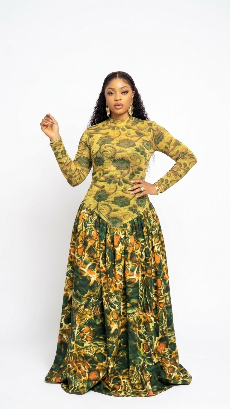 Elegant Patterned Mesh Dress – Women’s Sheer Long-Sleeve Statement Dress - Image 5