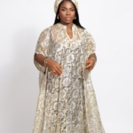Premium African Net Bubu Lace Dress with Matching Turban – Elegant Traditional Women's Wear