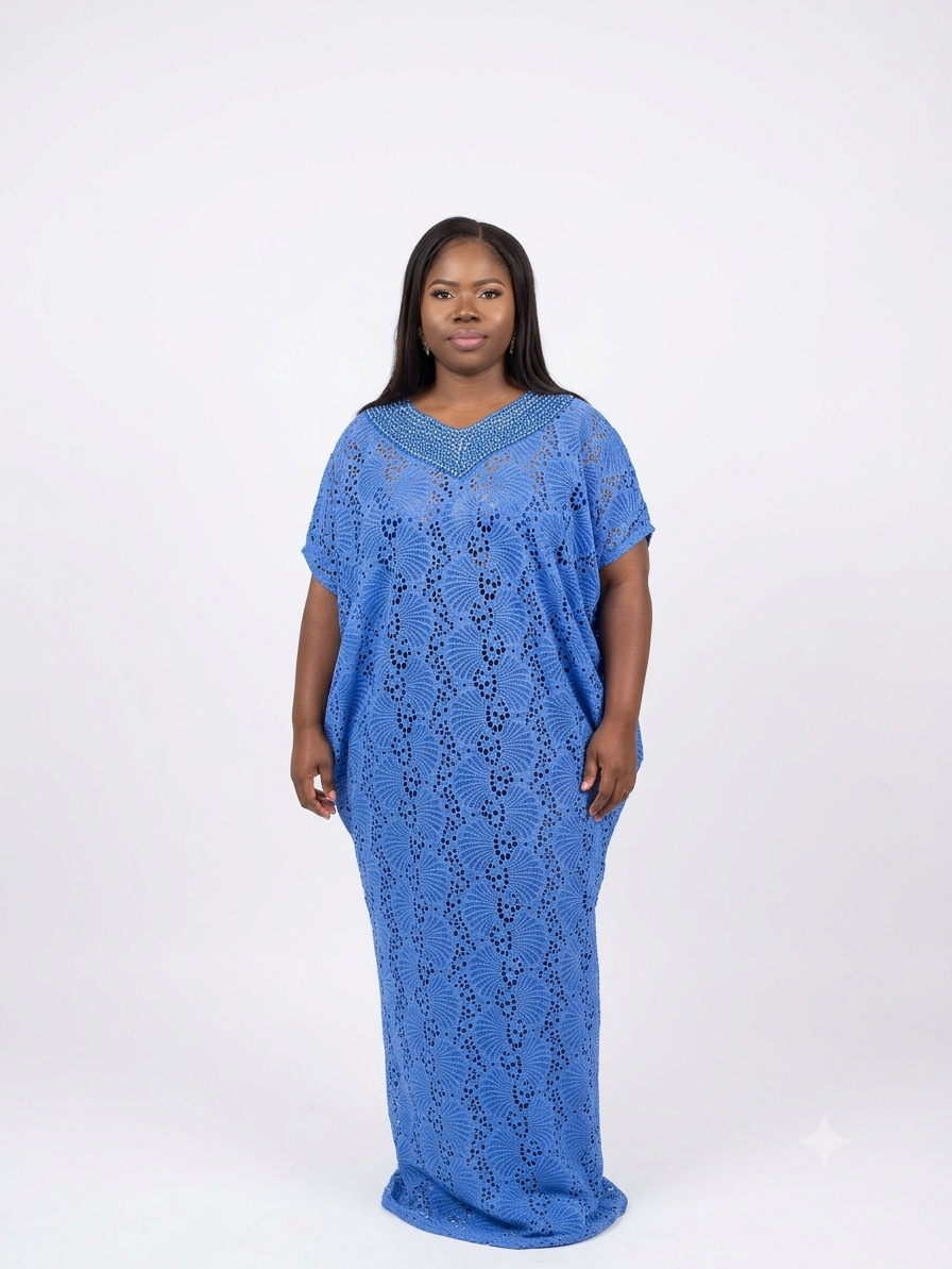 Elegant Long Bubu Net Lace Dress with Sequin – Women’s Luxury Statement Kaftan