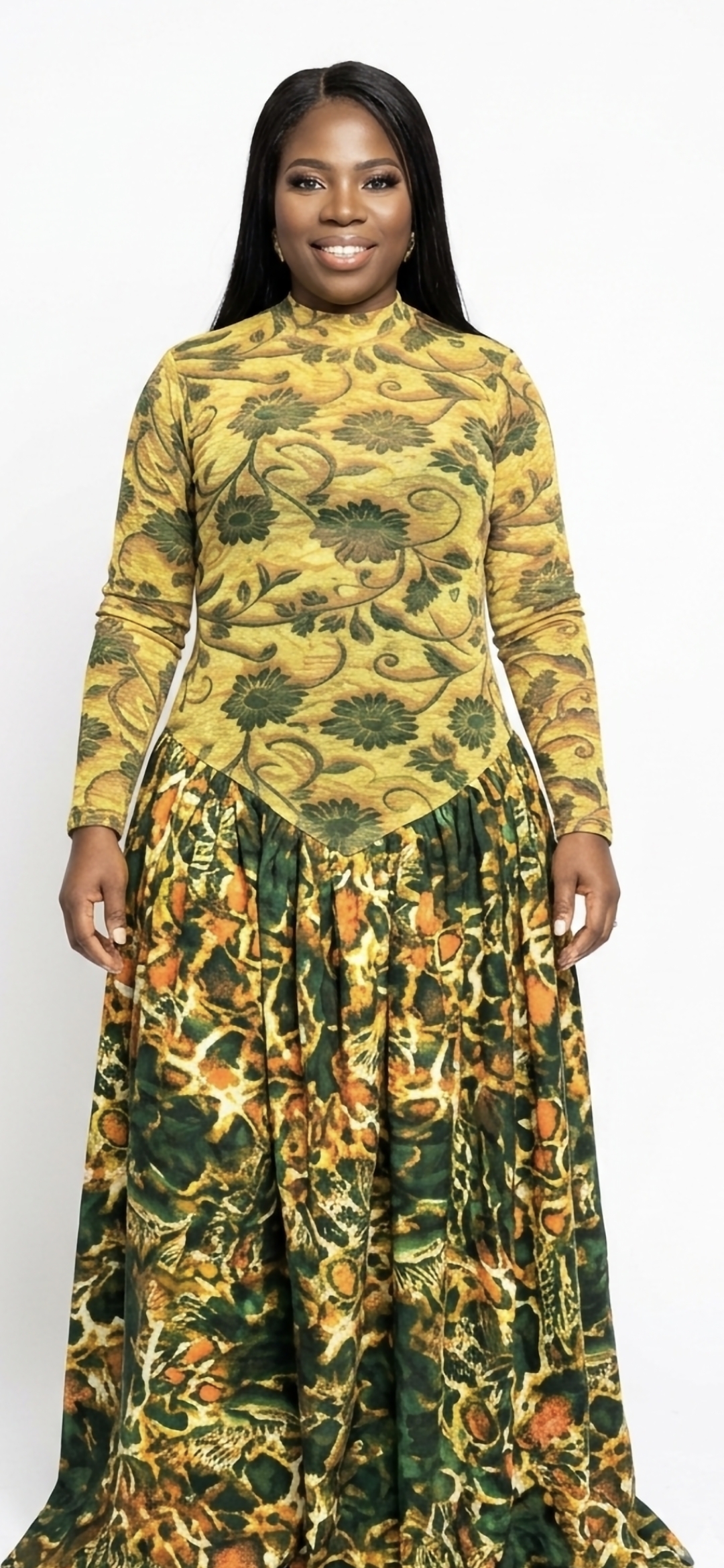 Elegant Patterned Mesh Dress – Women’s Sheer Long-Sleeve Statement Dress - Image 3